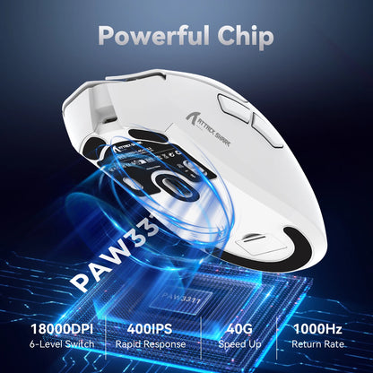 ATTACK SHARK R1 tri-mode gamingmus, PixArt PAW3311-sensor, 18000 DPI, 1000hz, 59g ultralet til store hænder, til PC/Mac