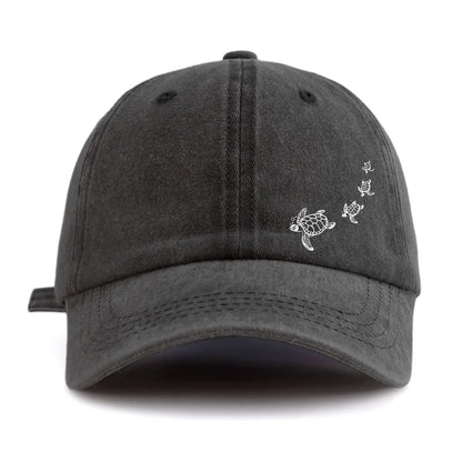 1pc Turtle Print Washed Baseball Cap for Adults,Minimalist Retro Style Casual Soft Adjustable Dad Hat,Perfect As Gift