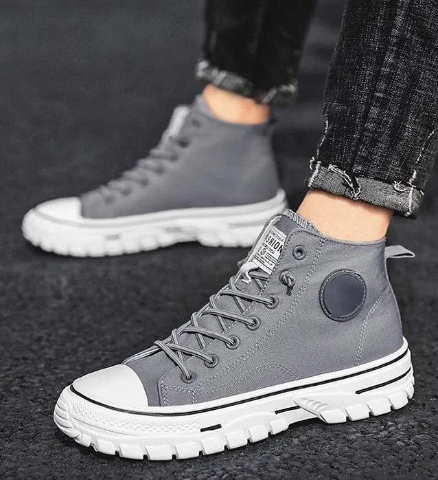 Pantofi din pânză pentru bărbați, pantofi sport casual înalți, respirabili, gri, pentru skateboarding, vulcanizați, adidași confortabili, nou