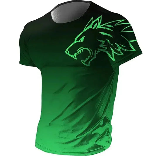 Men's Fitness Sportswear T-shirts 2024 Summer Vintage Men's 3D Printed Quick-Drying Gradient T-shirt Animal Wolf Short Sleeve