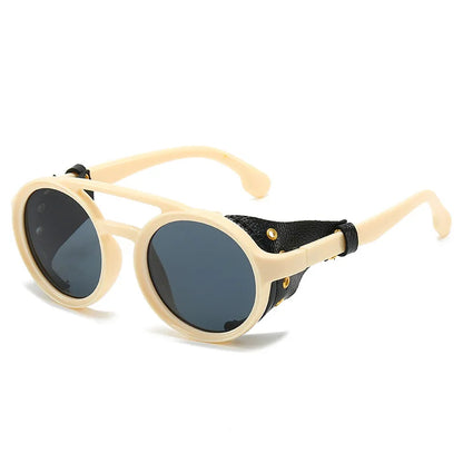 Retro Sunglasses Men Women Leather Round Glasses Vintage Goggles Anti Wind Outdoors Sports Sun Glasses UV400