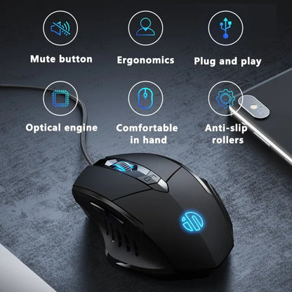 Кабелна мишка Inphic W1 Esports Gaming Mouse, безшумна офис мишка, опция с три или шест бутона