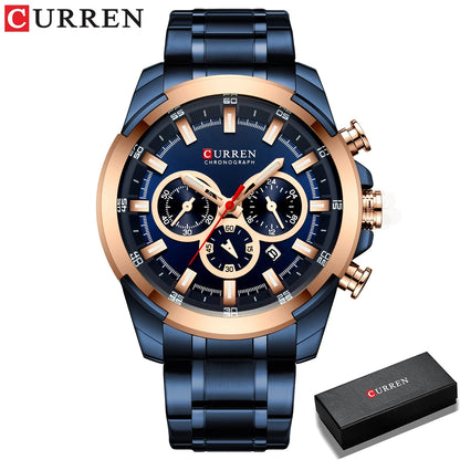 Relógio cronógrafo para homem CURREN, mostrador grande de 48 mm, bracelete em aço inoxidável, três submostradores, relógio de pulso desportivo de quartzo, estilo luxuoso