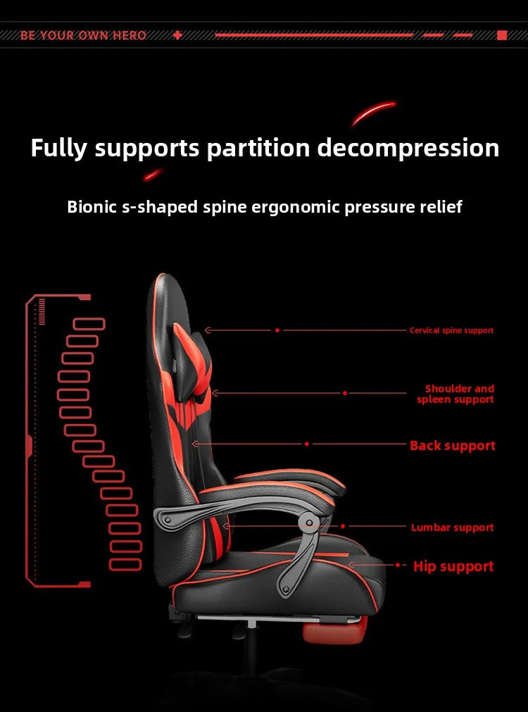 Ergonomikus gaming szék számítógépasztalhoz, dönthető otthoni irodai gaming szék háttámasszal hosszabb játékmenetekhez