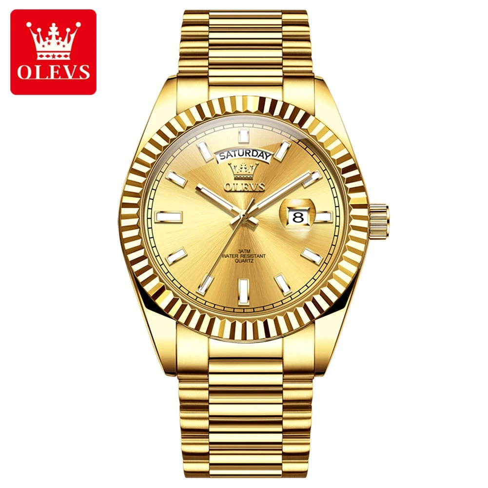 OLEVS 5650 Quartz Men's Watches Unique Week Calendar Display Luxury Brand Original Watches for Men Luminous Waterproof Man Watch