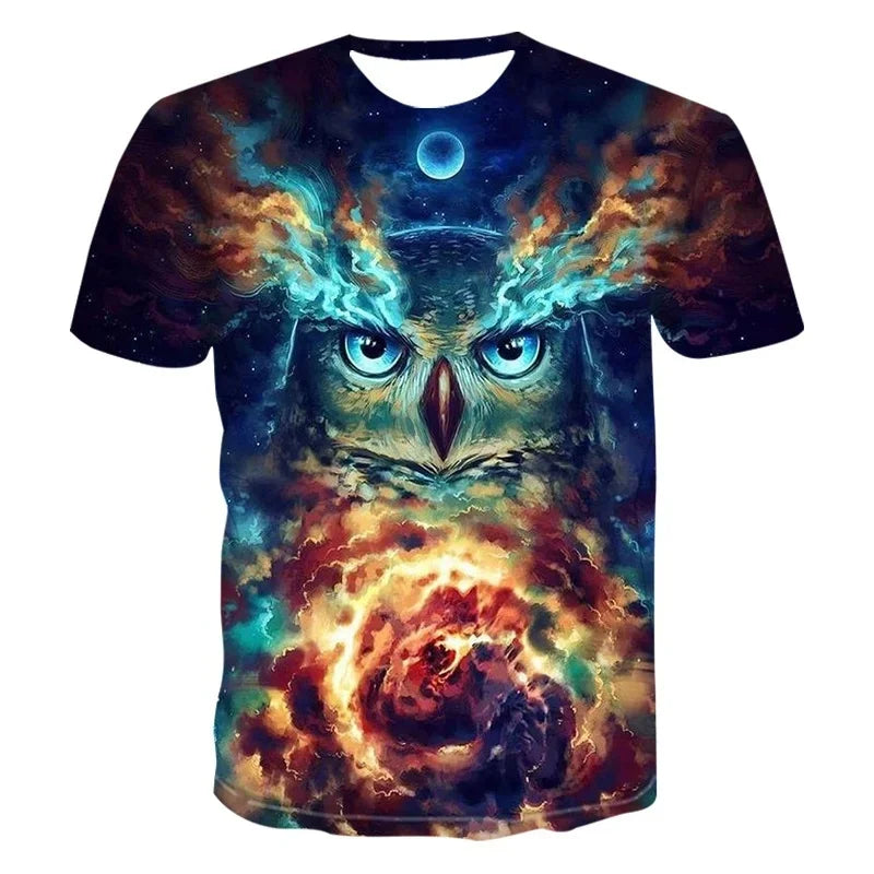 3D Printed Cool Wolf Owl T Shirt For Men Funny Animal Pattern Short-Sleeved Tees Harajuku Streetwear Tops O-Neck T-Shirt Clothes