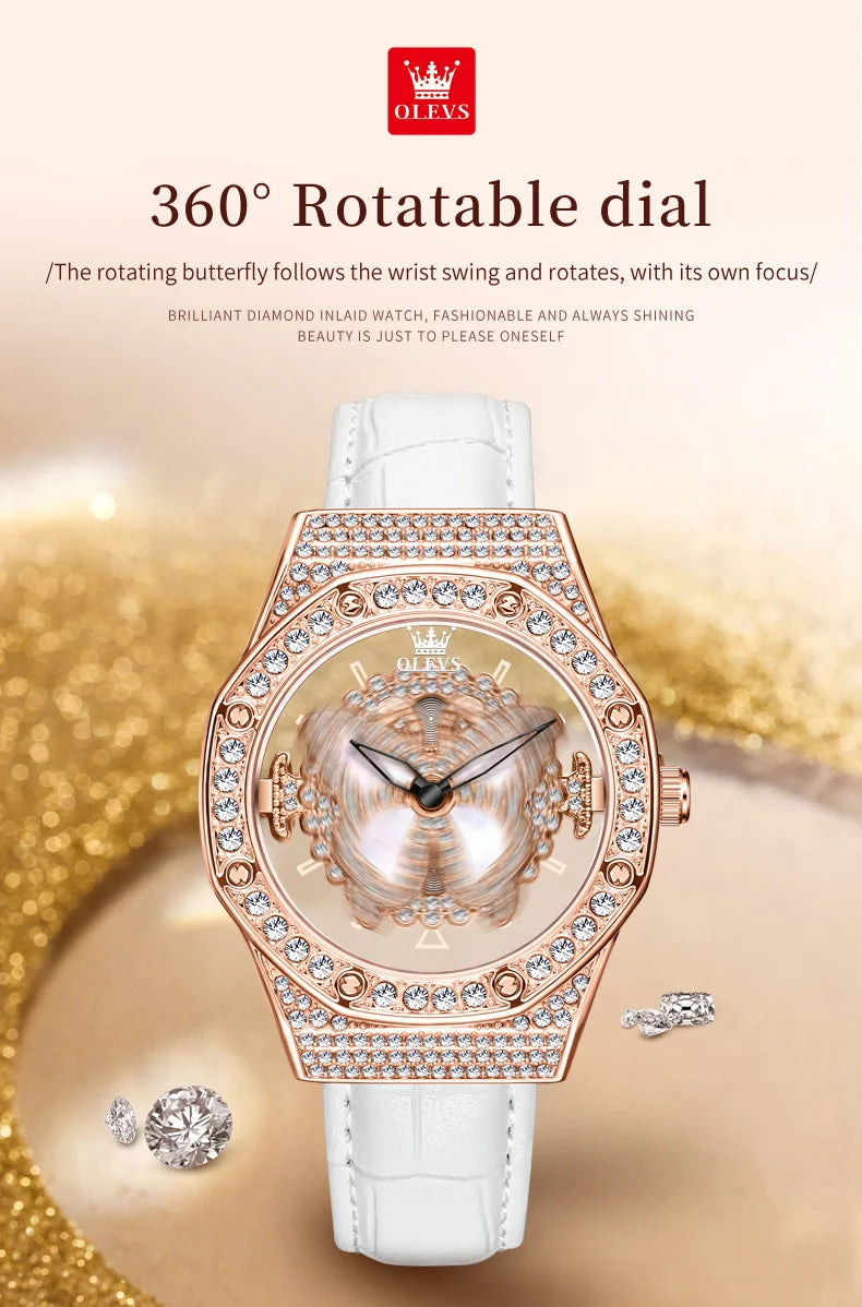 OLEVS 9996 Watch Elegant  Luxury Woman Skeleton Quartz Watch Scale Waterproof Luminous Diamond Dial Ladies Watch Gifts Original
