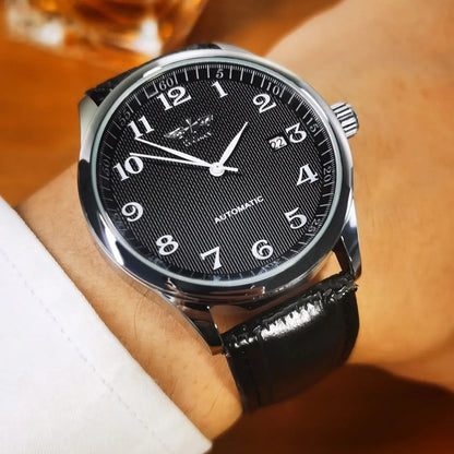 Montre pour homme WINNER – Style classique, rétro et élégant – Montre mécanique automatique avec calendrier – Marque de luxe, boîtier en acier et bracelet en cuir