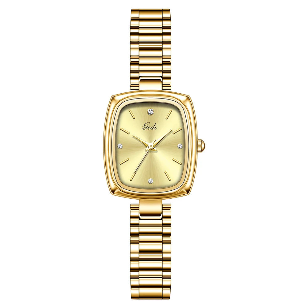 New Gold Watch Women Light Luxury Brand Waterproof Simple Retro Steel Strip Female Student Temperament Fashion Quartz Wristwatch