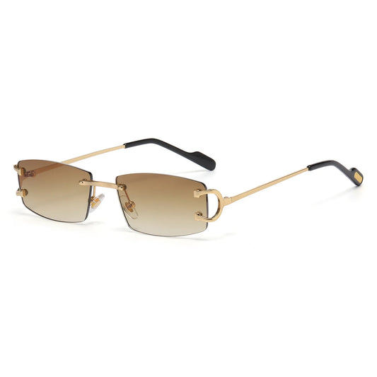 Vintage Rectangle Rimless Sunglasses Women For Men Luxury Brand Designer Sun Glasses Punk Outdoor Travel Popular Metal Shades UV