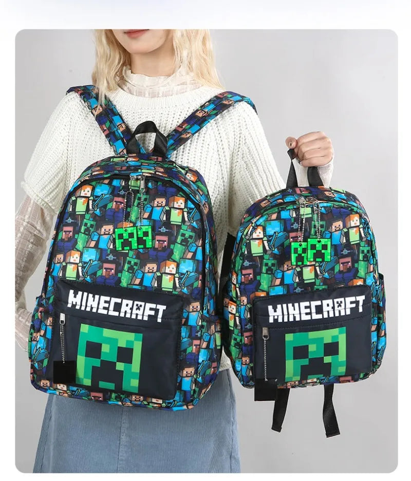 In Stock Minecraft Backpack Graffiti Print Lightweight School Backpack Casual Daily Travel Bag For Male Young Men Outdoor Use
