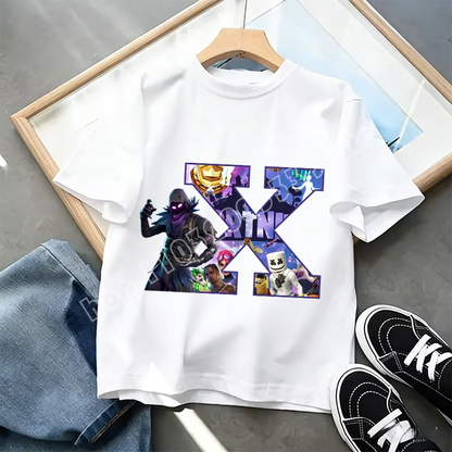 Tricou Fortnite cu imprimeu alfabet A-Z, de vară, pentru copii, alb, îmbrăcăminte cu joc cartoon popular, tricou fashion casual cu mânecă scurtă, cadou