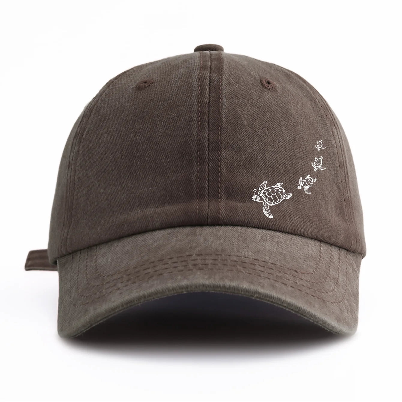 1pc Turtle Print Washed Baseball Cap for Adults,Minimalist Retro Style Casual Soft Adjustable Dad Hat,Perfect As Gift