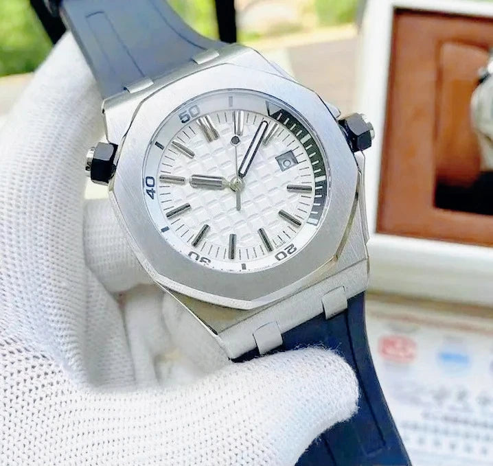High End 42mm Luxury Mens Automatic Watches 904L Stainless Steel Black Blue Rubber Bracelet Sapphire Lens Waterproof Casual