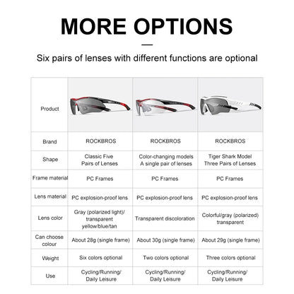ROCKBROS Polarized Cycling Glasses Sunglasses Men Women Mtb Bike Road Eyewear Bicycle Riding Outdoor Sport Hiking Goggles 5 Lens