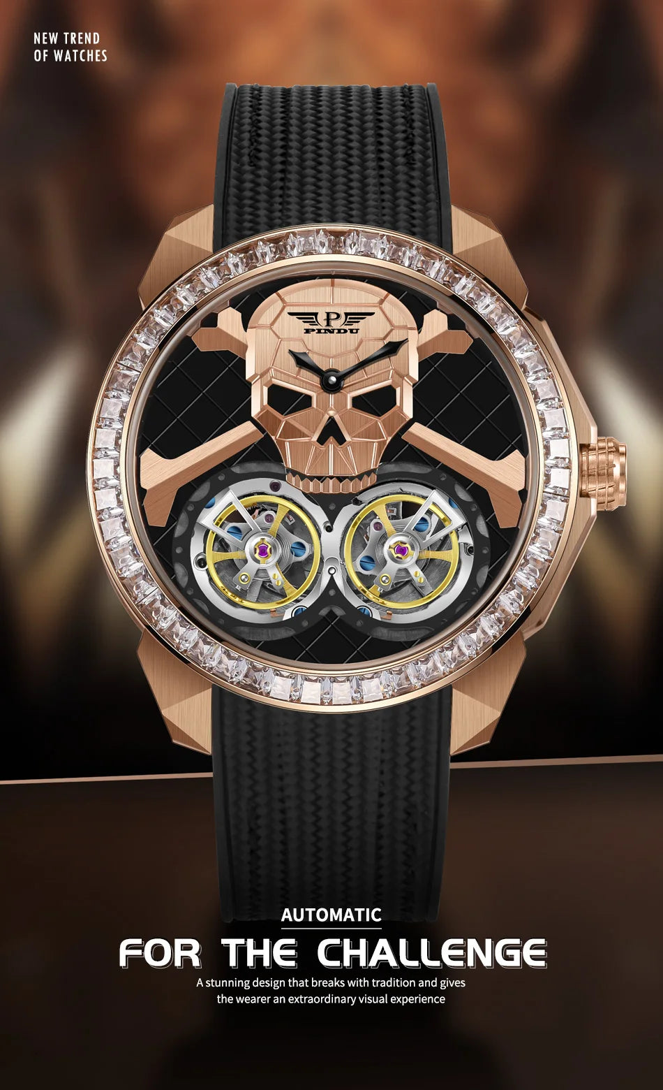 PINDU Watch New TOP Men Mechanical Watches Double Flywheel Automatic Movement Sapphire 5ATM Waterproof 45.5MM Wristwatches Men