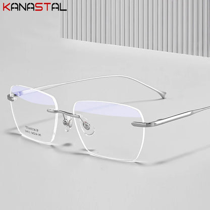 Men Pure Titanium Eyeglasses Frame Women Ultralight Rimless Glasses Blue Light Blocking Lens Prescription Myopia Reading Eyewear