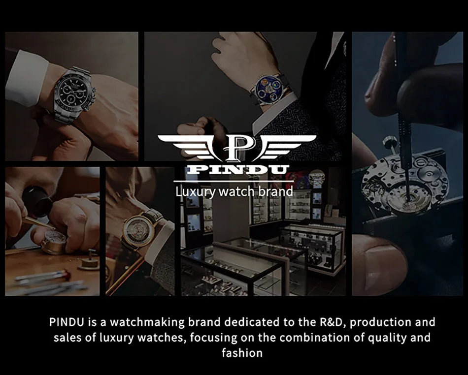 PINDU Watch New TOP Men Mechanical Watches Double Flywheel Automatic Movement Sapphire 5ATM Waterproof 45.5MM Wristwatches Men