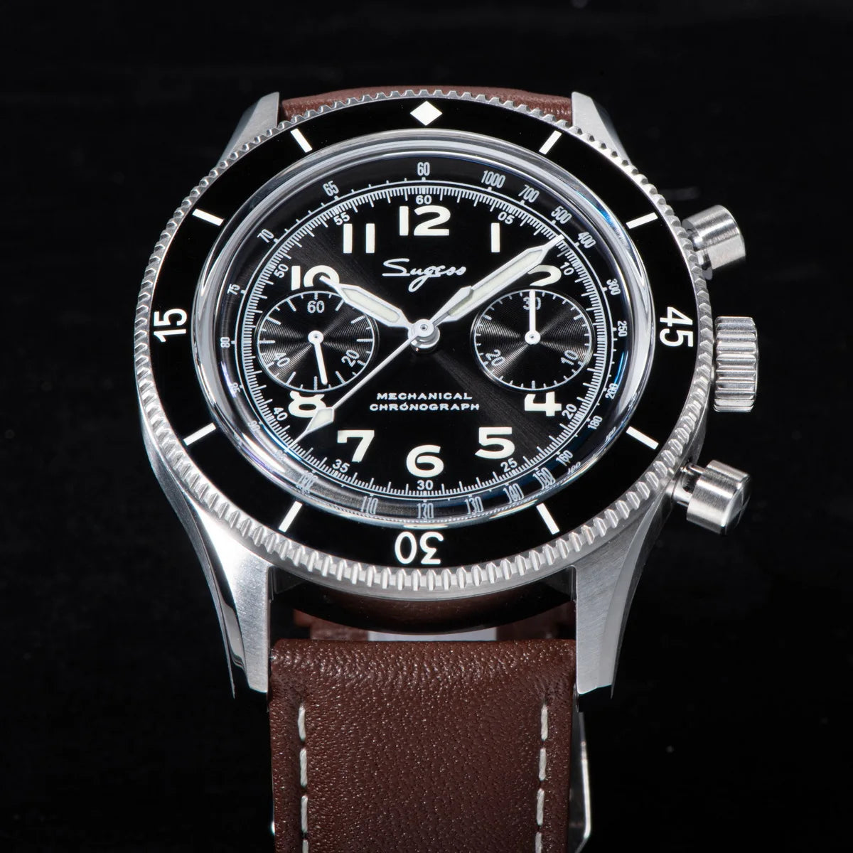 Sugess Watch 1963 Men Watches ST1901 Chronograph Luminous Mechanical Wristwatches Waterproof Crystal Sapphire Italian Leather