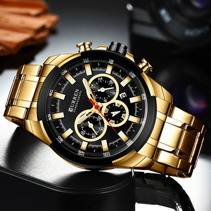 Relógio cronógrafo para homem CURREN, mostrador grande de 48 mm, bracelete em aço inoxidável, três submostradores, relógio de pulso desportivo de quartzo, estilo luxuoso