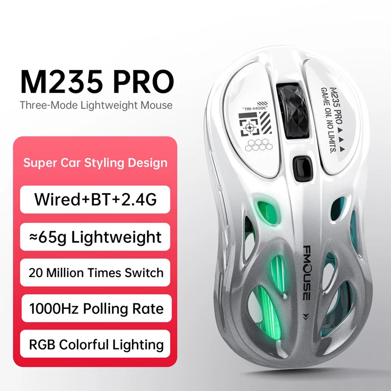 Bezprzewodowa mysz gamingowa 2.4G Tri-Mode RGB, lekka konstrukcja hollow z podświetleniem Chroma, przewodowa/Bluetooth, kontroler myszy e-sportowej