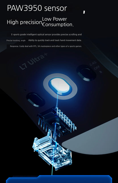 MCHOSE L7 Ultra+ średnio-duża mysz gamingowa do e-sportu z sensorem Paw3950, bezprzewodowa, trzy tryby, lekka mysz biurowa Dual-Drive do komputera