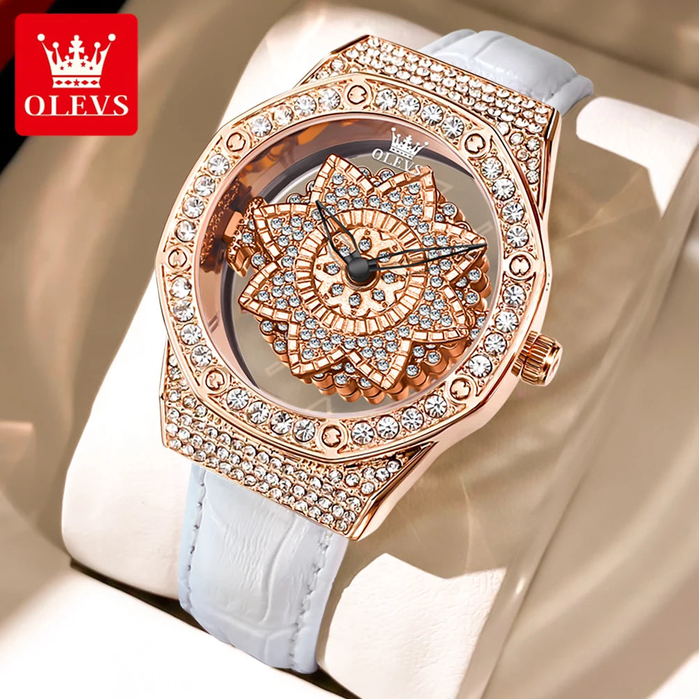 OLEVS 9996 Watch Elegant  Luxury Woman Skeleton Quartz Watch Scale Waterproof Luminous Diamond Dial Ladies Watch Gifts Original