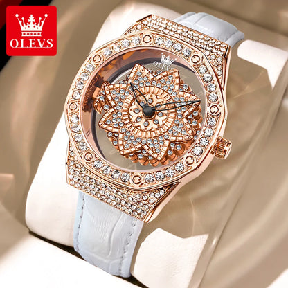 OLEVS 9996 Watch Elegant  Luxury Woman Skeleton Quartz Watch Scale Waterproof Luminous Diamond Dial Ladies Watch Gifts Original
