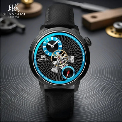Shanghai Watch Sky Dome Men's Automatic Watches 42mm Center Flywheel Mechanical Wristwatch 5Bar Waterproof Watches Reloje S2101