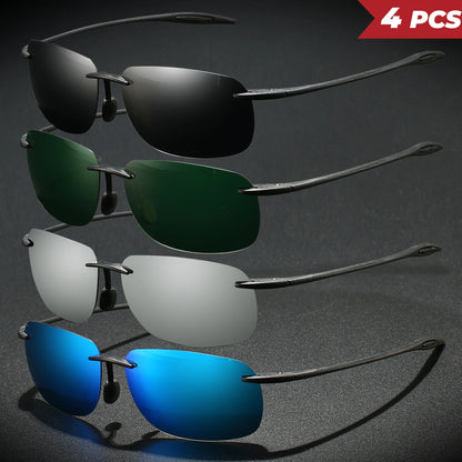 4PCS Ultra Light 11g TR90 Frameless Polarized Aviator Sunglasses - Flexible & Comfort Fit Unisex for Driving, Fishing, Outdoor