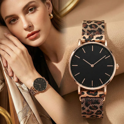 Ultra-thin Fashion Women's Watches Luxury Leopard Pattern Mesh Band Ladies Quartz Wristwatches Minimalist Female Clock Reloj