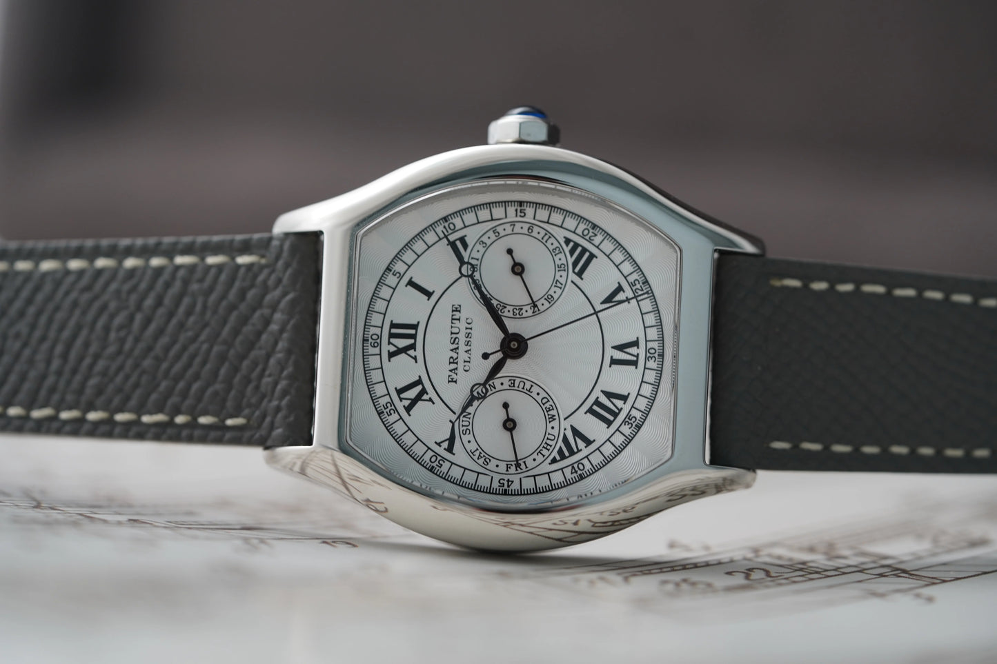 FARASUTE 36mm Luxury Retro Men Quartz Watch VH64 Movement Stainless Steel Sports Fashion Sapphire Glass Waterproof Watch Relogio