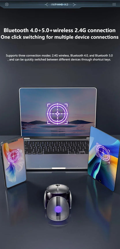 Inphic X2 trostruki način rada metalni Bluetooth bežični miš, tihi, punjivi, s e-sport pozadinskim osvjetljenjem, gaming dodatak za PC i prijenosna računala, poklon