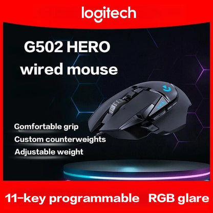 Herní myš Logitech G502 HERO s kabelem, e-sportovní mechanická myš s RGB osvětlením a nastavitelným vyvážením pro „Eat Chicken“, programovatelná makra
