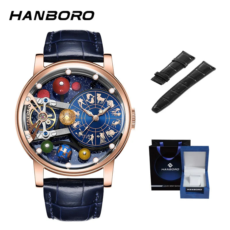 HANBORO Celestial Series 12 Constellation Men's Fully Automatic Mechanical Watch with Starry Sky Night Light Trend Watch