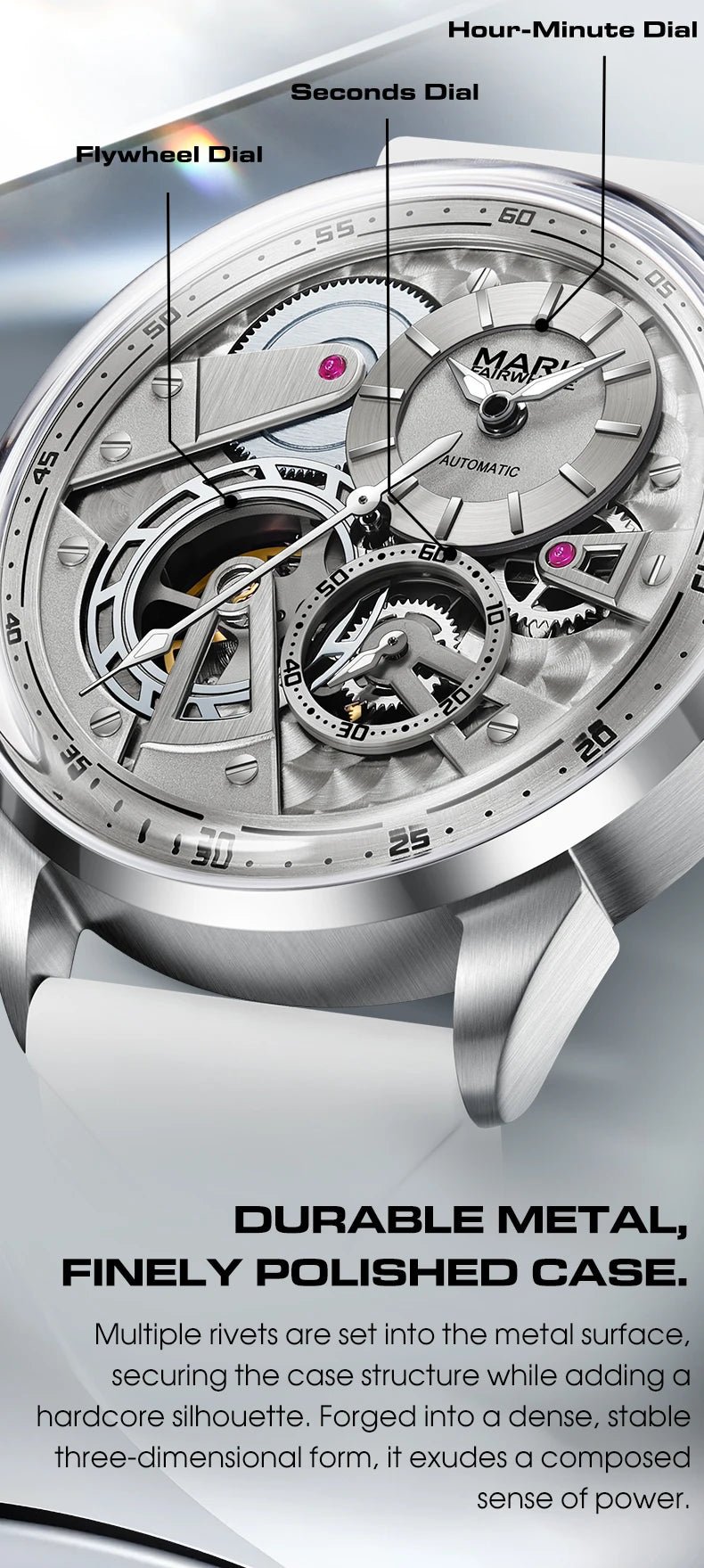 MARK FAIRWHALE Men’s Luxury Automatic Mechanical Watch  46mm Stainless Steel Business Wristwatch
