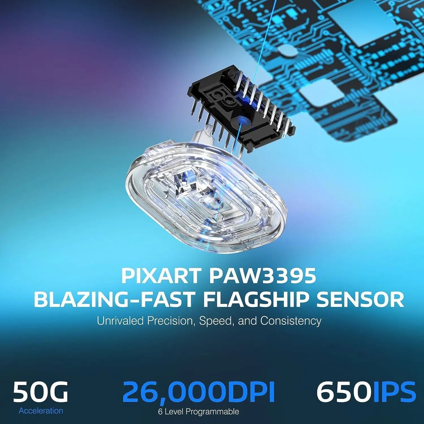 ATTACK SHARK X3 lehká bezdrátová herní myš, 49g, tři režimy připojení, snímač PAW3395 s 26K DPI, výdrž baterie 200h, 5 programovatelných tlačítek