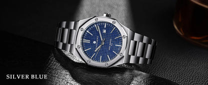 SAPPHERO Men’s Analog Watch Stainless Steel Japan Quartz Movement Date Display 50m Waterproof Classic Business Casual Wristwatch