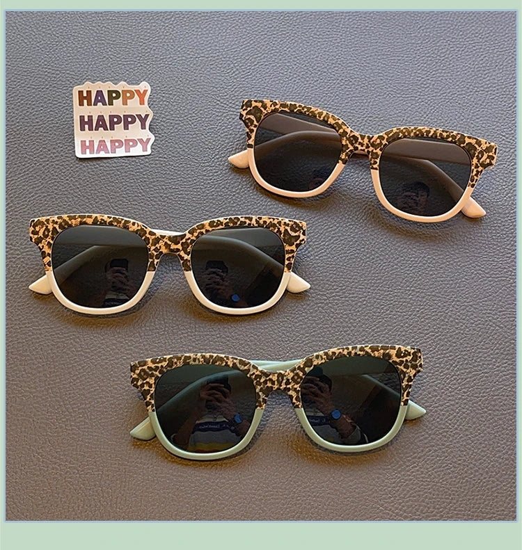 New Children Vintage Leopard Print Square Sunglasses UV400 Outdoor Fashion Girls Boys Protection Sunglass Kids Sun Glasses