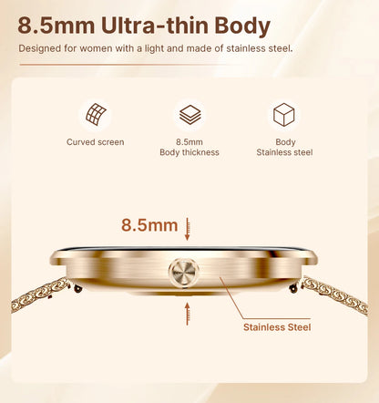 MEVADEN 8.5mm Ultra-thin Luxury Stainless Steel Smart Watch Women 1.43" AMOLED HD Screen Health Monitor Sport Smartwatch H33