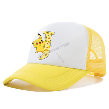 Pokemon Pikachu Peaked Cap Cartoon A-Z Letter Baseball Caps Fashion Summer Breathable Mesh Hat Parent-child Hat Peacoat Kid Gift