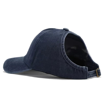 1pc Retro Washed Little Heart Embroidered Ponytail Baseball Cap  for Women,Outdoor Sports Adjustable Women's Cap for Daily Wear