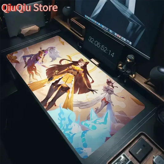 Tappetino mouse Amaterasu Kiriko Overwatch, tappetino da scrivania con base, accessori gaming Prime Gaming, tappetino XXL per tastiera con imbottitura