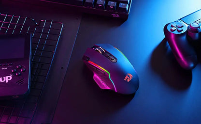 Redragon M810 Pro Ασύρματο Gaming Ποντίκι, 10000 DPI Ενσύρματο Ποντίκι Gamer με Πλήκτρο Rapid Fire, 8 Κουμπιά Macro, Μαύρο/Λευκό Ποντίκι