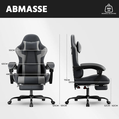 Comanlai Gaming Chair with Footrest Ergonomic High Back Computer Chair with Adjustable Headrest Lumbar Support PU Swivel Chair