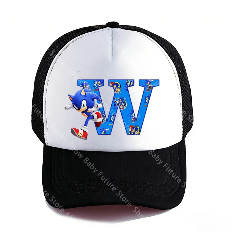 Summer Black Baseball Caps for Adult Cartoon Letters Sonics Boys Girls Outdoor Sports Breathable Mesh Hat Cute Anime Sunbonnet