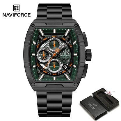 NAVIFORCE Luxury Chronograph Quartz Watch for Men Fashion Tonneau Stainless Steel Man Watches Waterproof Luminous WristWatch