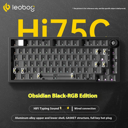 Kit de Teclado Mecânico LEOBOG Hi75C 3 Modos/Com Fio Hot-Swap com Botão Rotativo RGB, Liga de Alumínio, Montagem Gasket, Kit de Teclado Hi75C Personalizado para PC, Presente