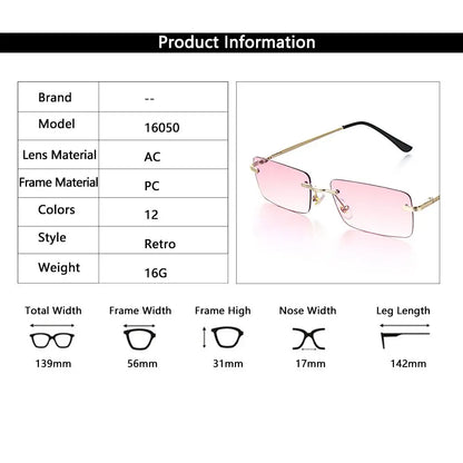 Fashion Rimless Rectangle Sunglasses Women Luxury Design Sun Glasses Ladies Retro Gradient Eyewear Summer UV400 Sun Shades
