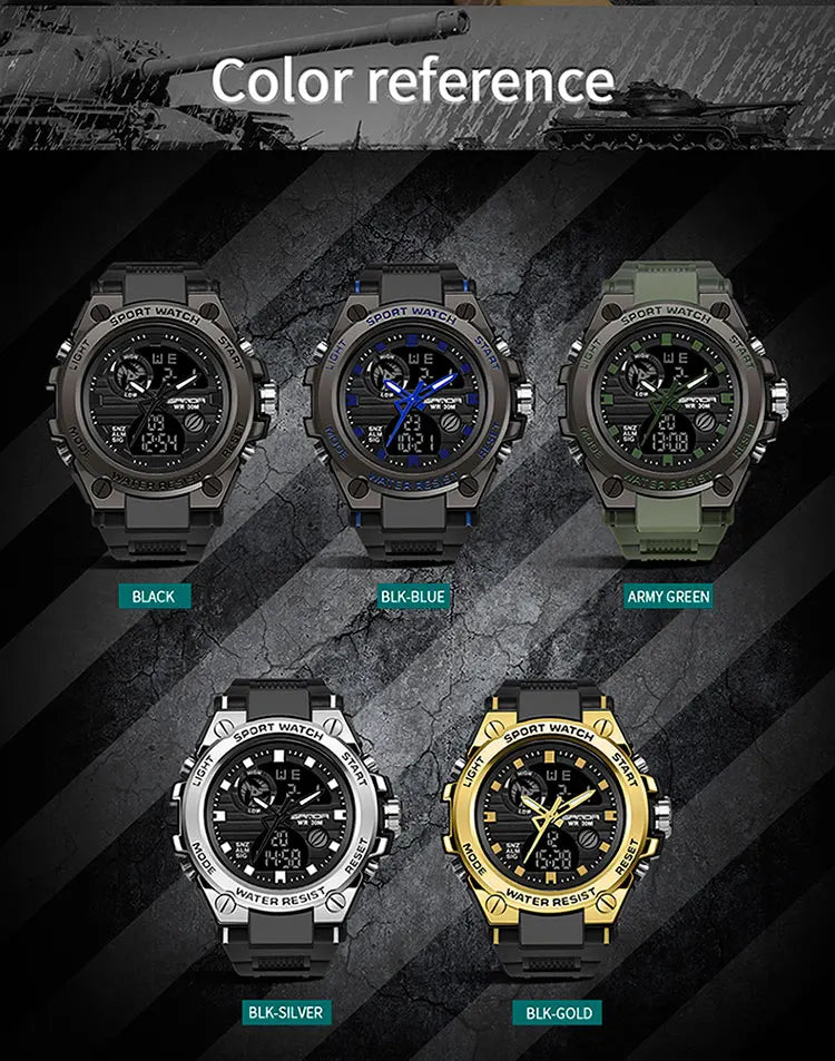 SANDA Top Luxury Watches Men Military Army Mens Watch Waterproof Sport Wristwatch Dual Display Watch Male Relogio Masculino
